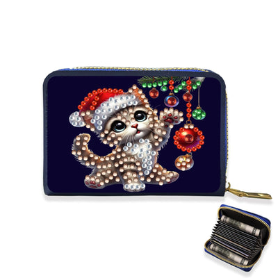 yzARTche Diamond Art Painting Christmas Credit Card Wallet, RFID Blocking Gem Art Leather Zipper Card Holder Wallet for Women-11-Cat