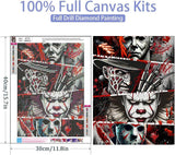 Clendo Halloween Diamond Art Kits for Adults - Horror 5D Diamond Painting for Adults, Full Drill Diamond Dots Gem Art Kit for Wall Home Decor Arts Craft 12x16 inch Clendo