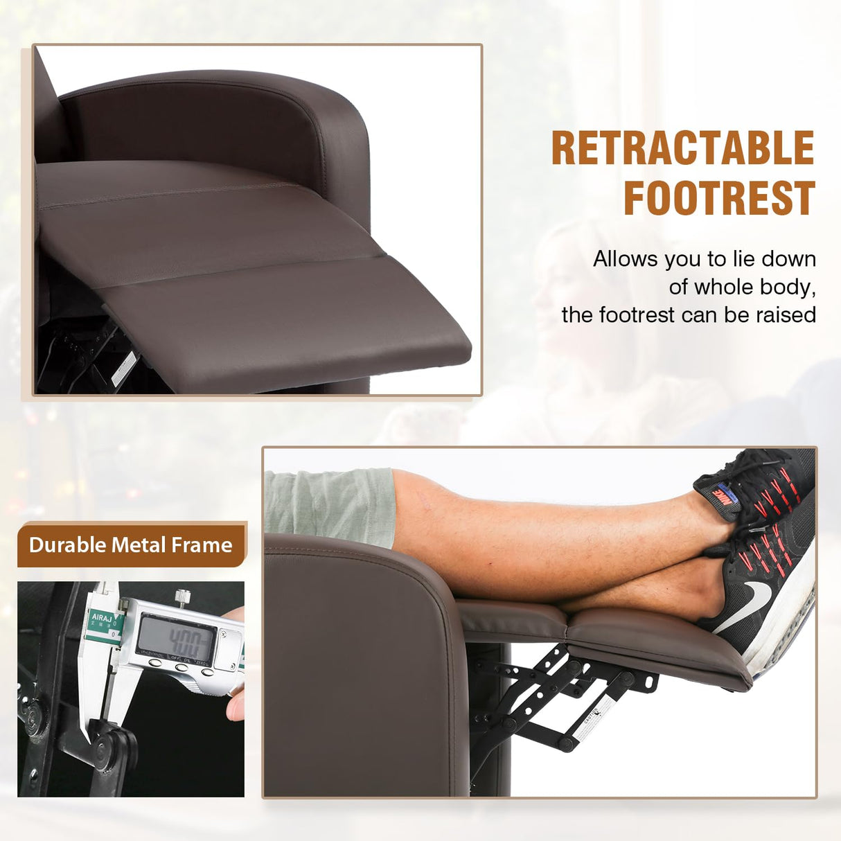 FDW Recliner Chair Single Reclining Sofa Leather Chair Home Theater Seating Living Room Lounge Chaise with Padded Seat Backrest (Brown) FDW