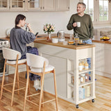 DWVO Kitchen Island with Storage Cabinet, Farmhouse Rolling Island Table on Wheels, Americana Mobile Storage Islands with Open Shelves, Drawers for Living Room, Dining Room, Off White DWVO