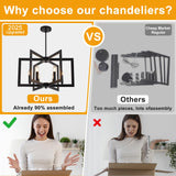 21.6" Black Farmhouse Chandelier,6-Light Geometric Dining Room Fixture,Modern Industrial Foyer Lighting Fixtures,Rustic Farmhouse Hanging Pendant Lights for Kitchen Island,Living Room,Bedroom,Entryway UnicozoHome