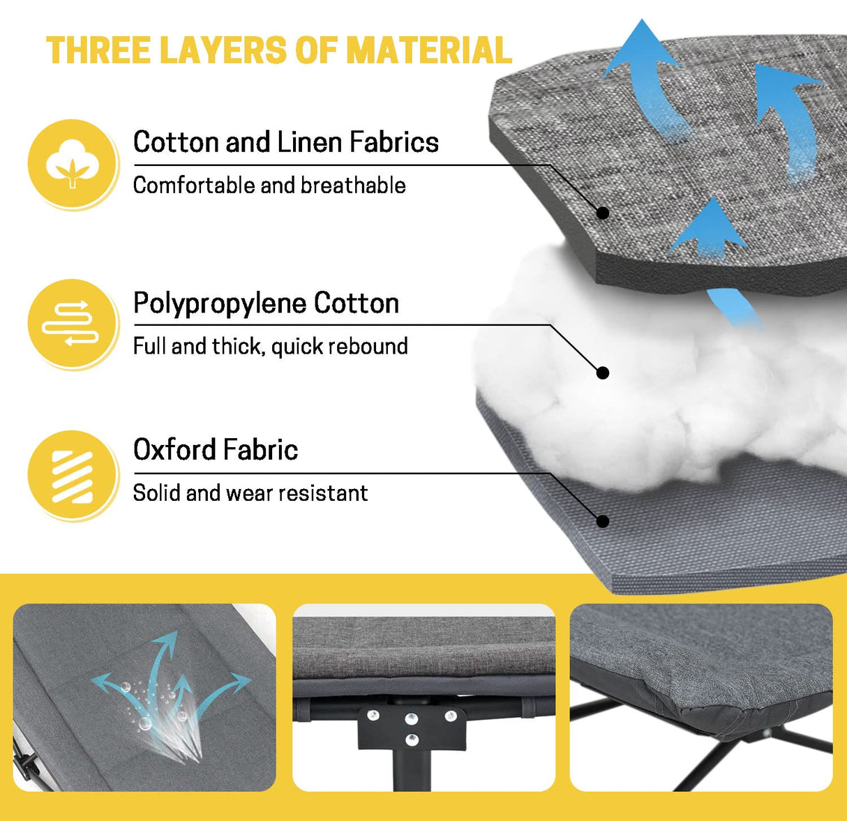 ATORPOK Camping Cot for Adults with Cushion and Pillow, Portable Folding Bed for Sleeping, Lightweight Tent cot with Carry Bag Supports 450 lbs (Grey) ATORPOK