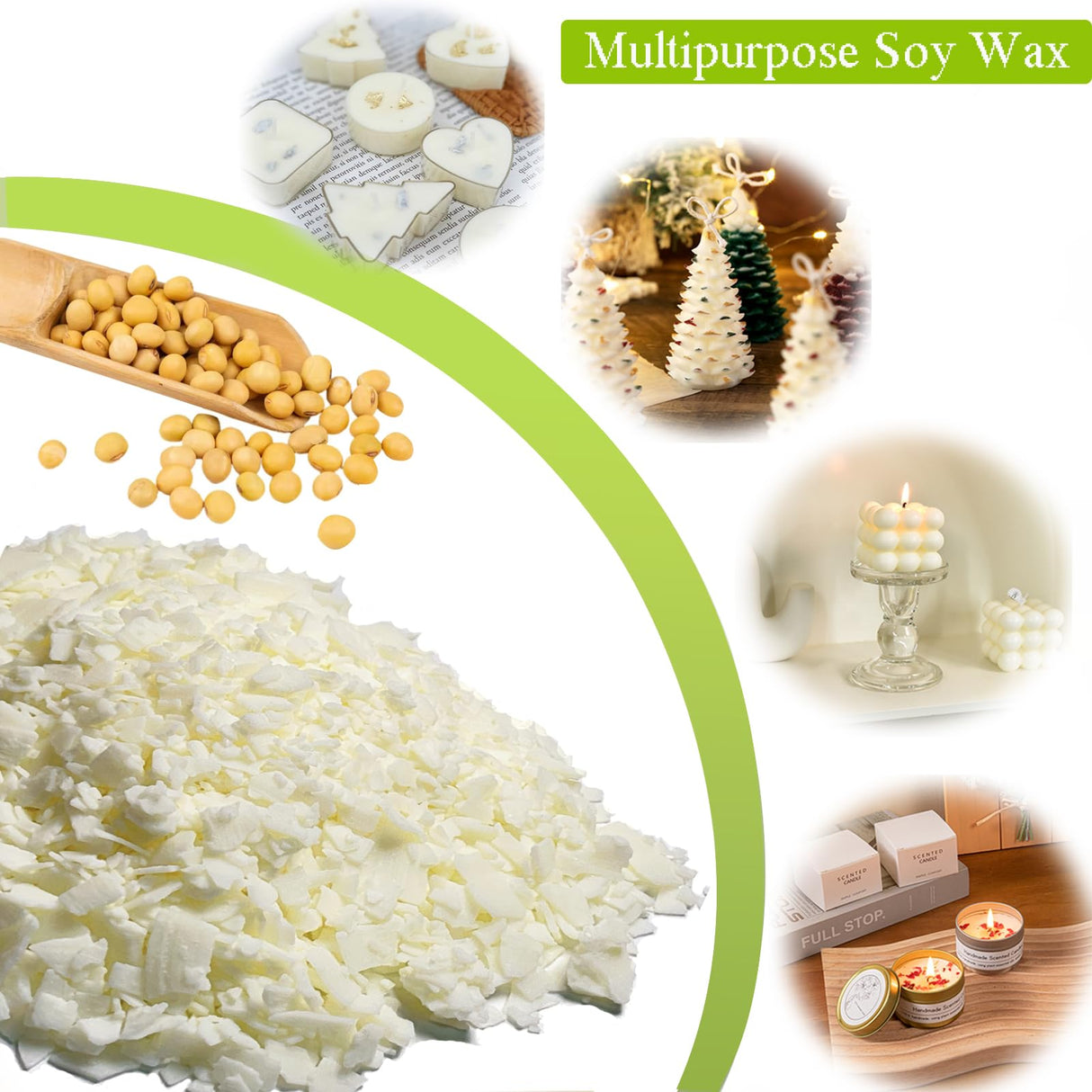 DINGPAI Natural Soy Wax for Candle Making, 2lb Organic Soy Wax Flakes, Premium Soy Candle Wax for Candle Making Supplies, Pure Candle Wax from Farm, No Harmless, Additives DINGPAI