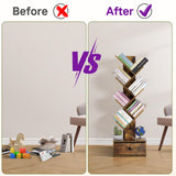 OUTONLIFE Tree Bookshelf with Drawer, 6 Tier Book Shelves, Narrow Floor Standing Bookcase, Corner Book Storage Rack for CDs/Movies/Books, Wood Bookshelves for Living Room, Home Office, Bedroom OUTONLIFE