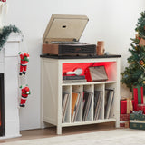 Joaxswe Large Record Player Stand with Charging Station & LED Lights, Vinyl Records Storage Holder Cabinet Holds up to 230 Albums, Turntable Stand for Music Room, Bedroom, Living Room, Office (White) Joaxswe