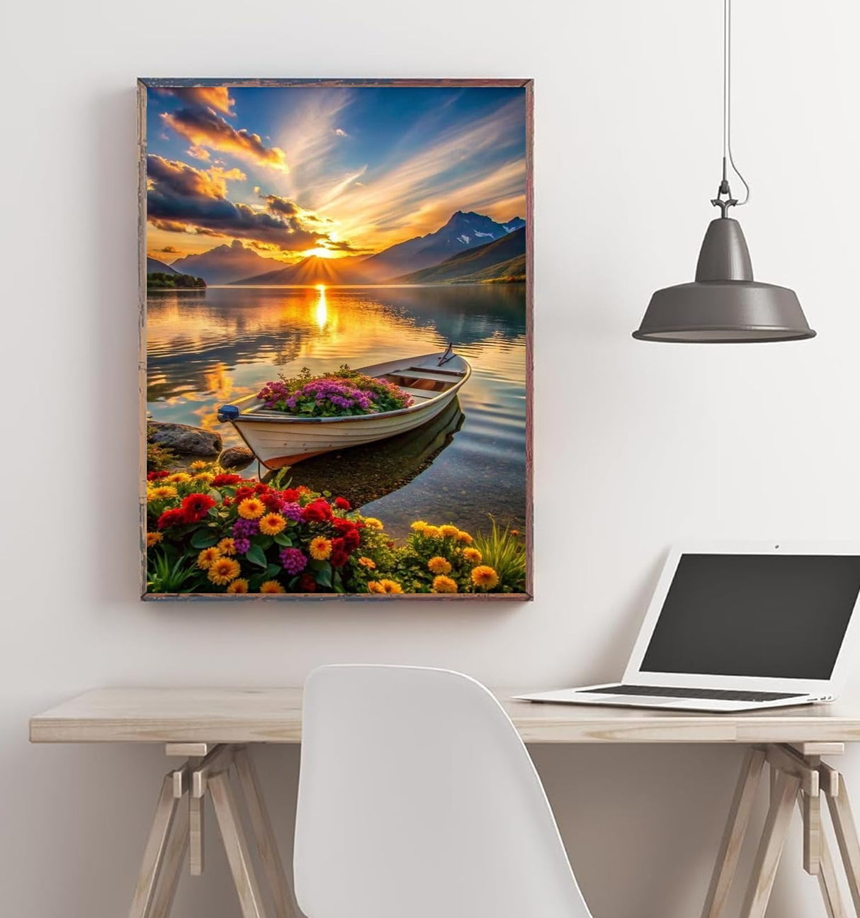 hyzsj 5D Lake Boat Diamond Art Painting,Large Diamond Painting Kits for Adults Sunset,DIY Full Drill Crystal Rhinestone Arts,Gem Art Painting with Diamond Home Wall Decor(27.5 X 15.7inch) hyzsj