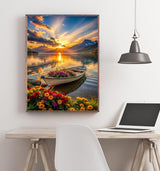 hyzsj 5D Lake Boat Diamond Art Painting,Large Diamond Painting Kits for Adults Sunset,DIY Full Drill Crystal Rhinestone Arts,Gem Art Painting with Diamond Home Wall Decor(27.5 X 15.7inch) hyzsj