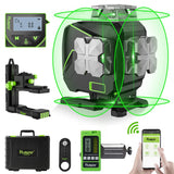 Huepar 16 Lines Self-Leveling Laser Level 4x360° Cross Line Laser with Receiver -LCD Screen, 4D Bluetooth Green Beam Tiling Floor Laser Tool, 360° Huepar