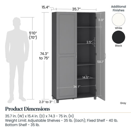 SystemBuild Evolution Kendall 36" Utility Storage Cabinet, Graphite Gray/Light Gray SystemBuild