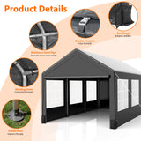 Towallmark Carport, Heavy Duty 12FT X 20FT Carport Canopy, with 4 Load-Bearing Sandbags, Roll Up Mesh Window, Pe Waterproof Canopy, Reinforced Steel Pipes 1.3mm Tube Wall Thickness for Cars, Truck Towallmark