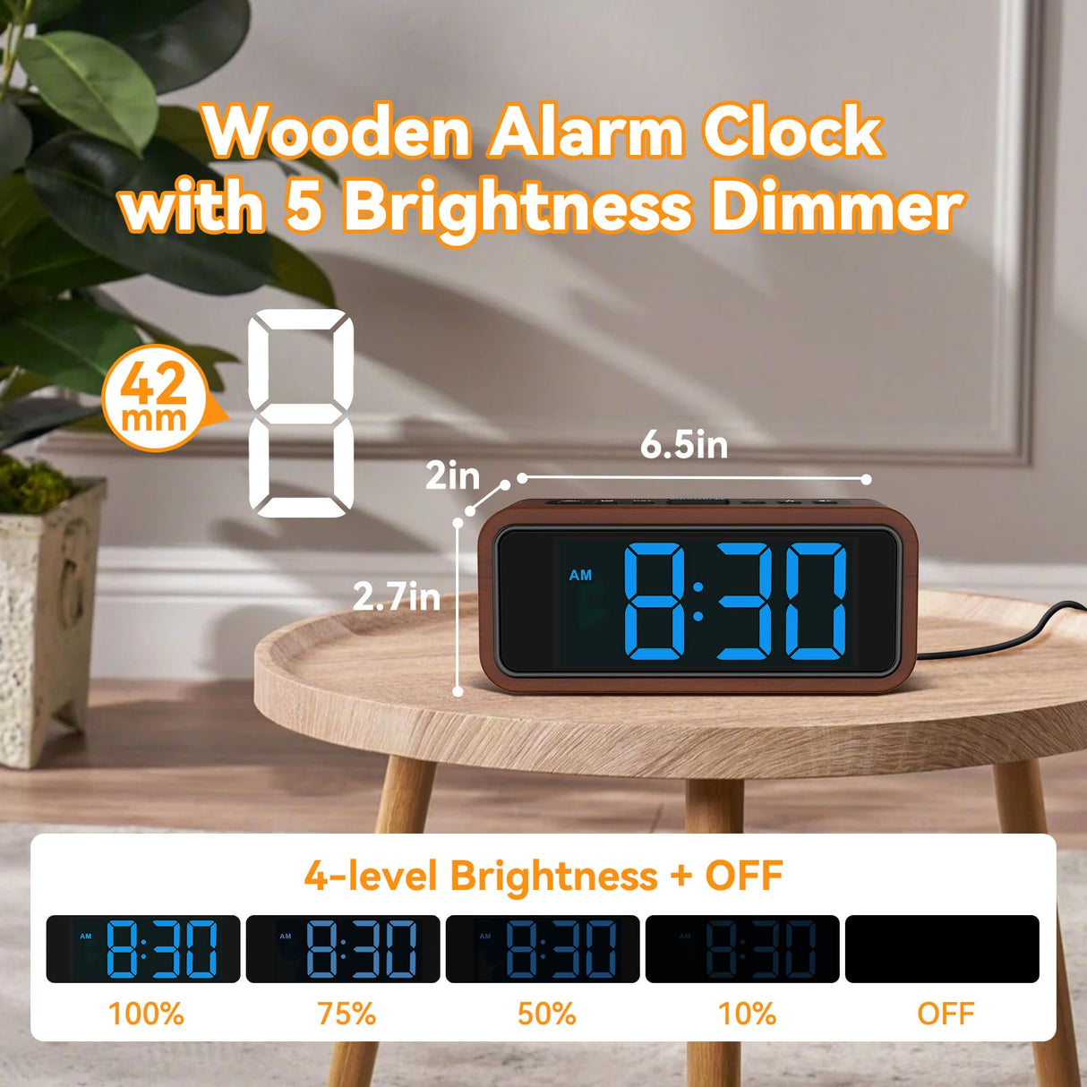 Netzu Wooden Alarm Clock, Loud Digital Clock with 5 Volumes, 12 Ringtones, Manual DST, Snooze Plug-in Alarm Clock for Heavy Sleepers Bedroom Bedside Living Room Office Wood Decor (Blue) Netzu