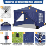 COBIZI 10x10 Pop Up Canopy Tent with 4 Sidewalls, UPF 50+Waterproof Outdoor Canopy with Air Vent, Instant Portable Camping Canopies Gazebo for Commercial Sun Shade Party, 4 Sandbags(Dark Blue) COBIZI