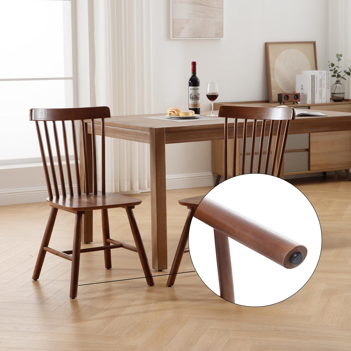 LZAREAL Farmhouse Dining Chairs Set of 2 Wooden Kitchen Chairs Mid Century Modern Spindle Chair French Country Windsor Dining Chairs for Dinning Room Kitchen Restaurant Bar Canteen Library, Walnut LZAREAL