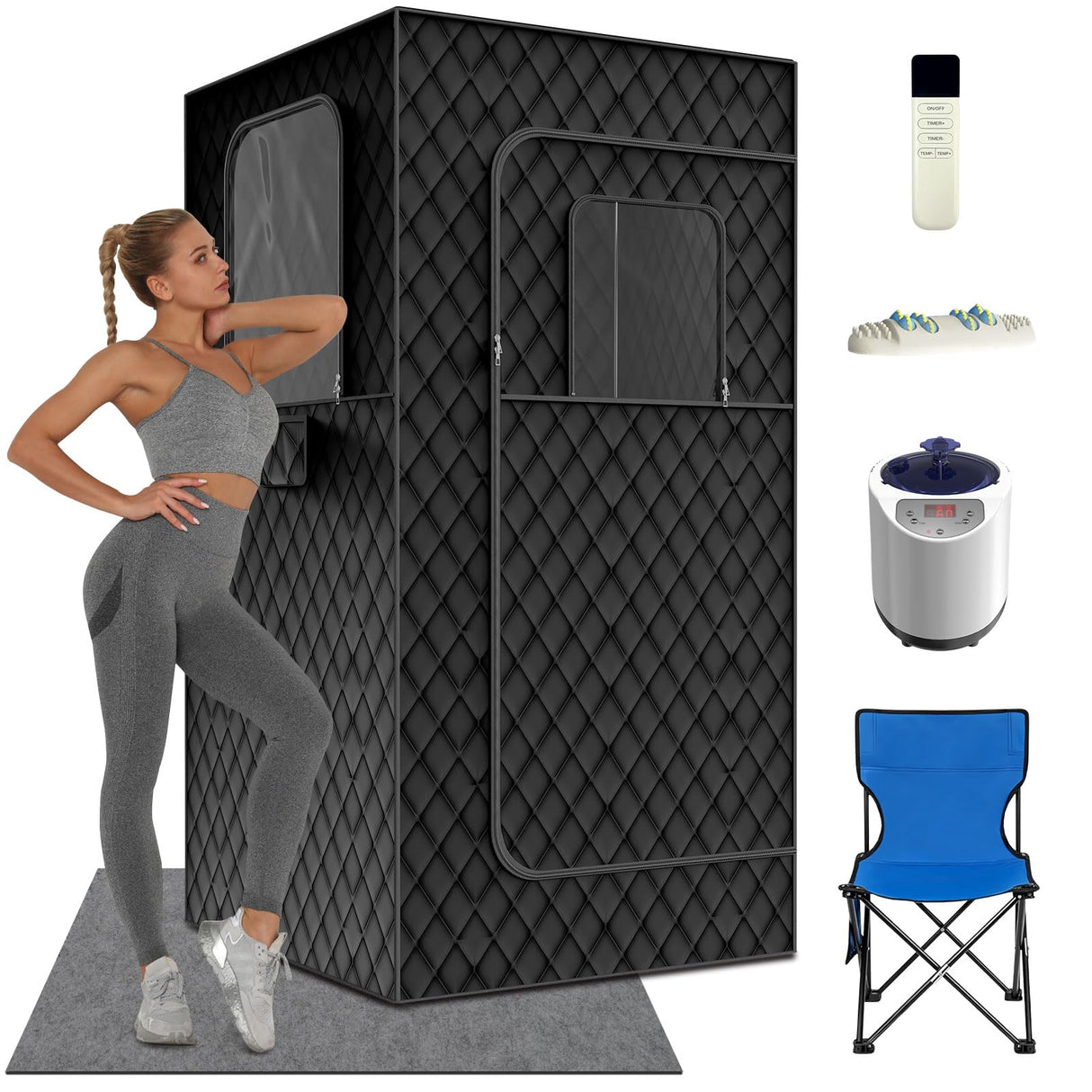 MXMZHXU Home Portable Steam Sauna, 3Ft*3Ft*6Ft Sauna Tent Sauna Box with 3L 1200W Steamer, Remote Control, Folding Chair, 15 Levels 60 Mins Working（Wider&Taller 3Ft*3Ft*6Ft，Black） MXMZHXU