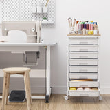 Storage Cart with 8 Drawers, Utility Cart with White Drawers and Wooden Tabletop, Craft Cart, Teacher Organization for Classroom,White TOOLF