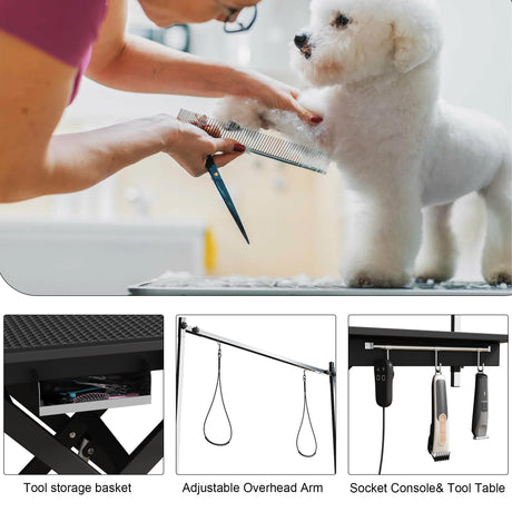 ACIDBOLT 50 Inch Electric Dog Grooming Table, Heavy Duty Height Adjustable Collapsible Extra Large Pet Grooming Table with Overhead Arms, Two Nooses & Anti Slip Tabletop, Black ACIDBOLT