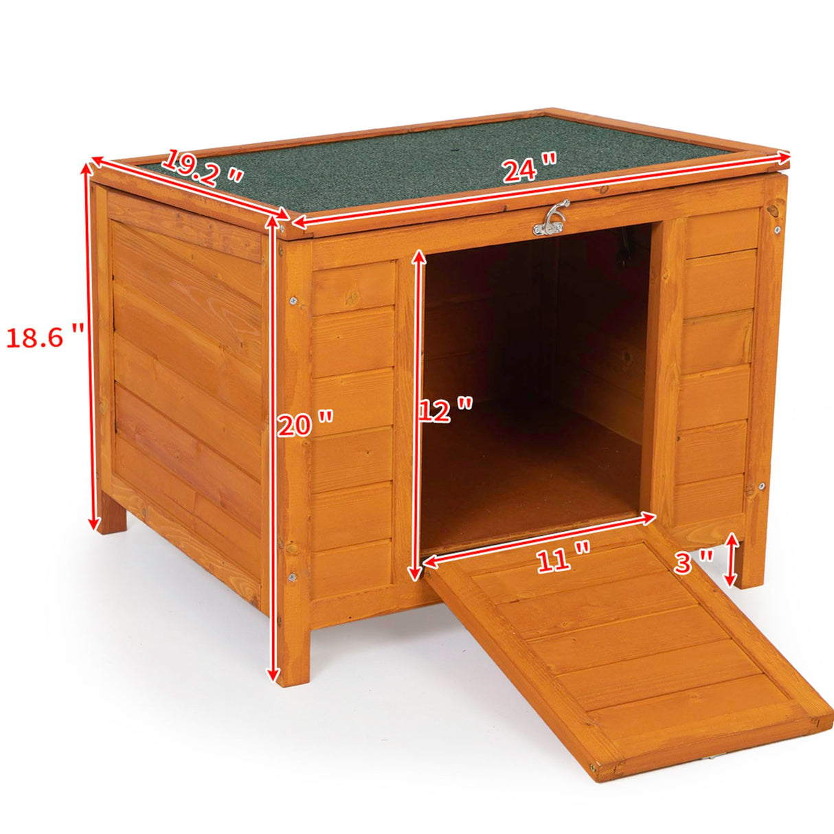 Small Wood Rabbit Hutch Bunny Cage, Raised Cat House with Ladder for Small Animals, Orange ANNECOSK