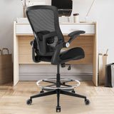 HOMIFYCO Drafting Chair, Tall Office Chair with Flip-up Armrests, Standing Desk Chair Counter Height Office Chairs with Footrest and Adjustable Lumbar Support Black HOMIFYCO