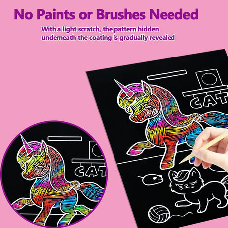 JUNQIU Scratch Art for Kids, Rainbow Scratch Paper Art Set - Unicorn, Arts and Crafts for Girls Boys Ages 4-8, Kid Activity & Christmas Crafts, Stocking Stuffers for Kids JUNQIU US