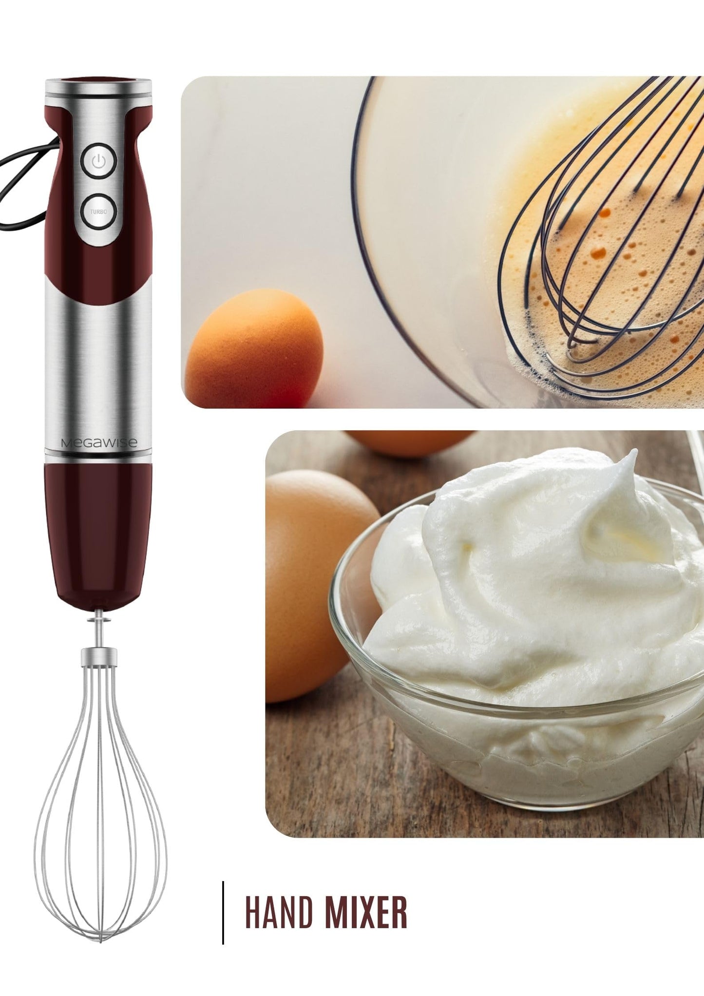 3- in-1 Immersion Hand blender, Powerful MOTOR & Stainless Steel Stick Blender, 4 Sharpe Blades with Whisk, Milk Frother Attachments