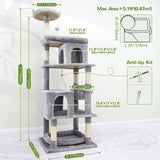 Globlazer S72 Heavy Duty Cat Trees for Large Cats, Sturdy 72in Maine Coon Cat Tree for Large Cats 20 lbs+ Heavy Duty Cat Tower for Adult Biggest Cats with 6 Scratching Posts, Hammock, Light Grey Globlazer