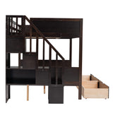 Merax Twin Over Full Bunk Bed with Storage Drawers and Shelf, Bunk Beds Twin Over Full with Storage Staircase, Wood Slat Support, No Box Spring Needed, Espresso Merax