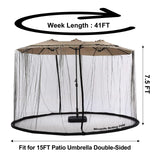 DOOSARG Umbrella Netting for Outdoor Umbrellas, Patio Umbrella Mosquito Netting for 15FT Double-Sided Umbrella, with Double Zipper Door and Adjustable Rope, (Black) (15FT) DOOSARG