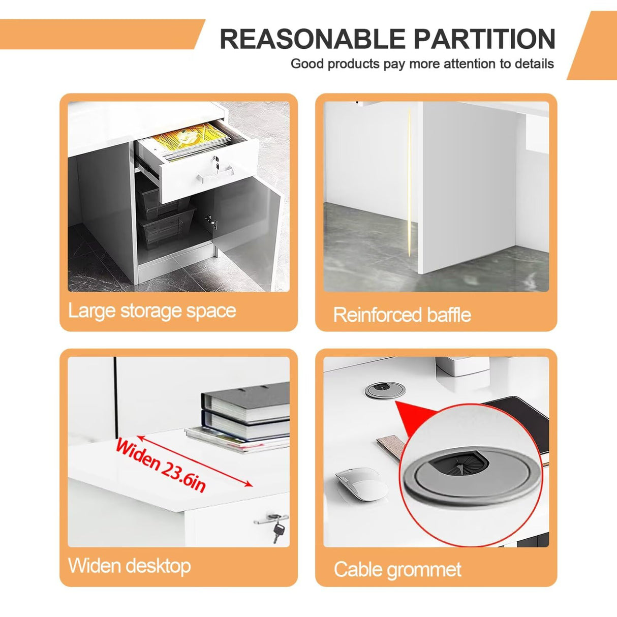 Modern Reception Desk with LED Lights Office Front Counter Desk Receptionist Table Retail Checkout Counter for Shop Beauty Salon Lobby White and Black Left High 63inch/ 160cm Thcbme