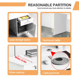 Modern Reception Desk with LED Lights Office Front Counter Desk Receptionist Table Retail Checkout Counter for Shop Beauty Salon Lobby White and Black Left High 63inch/ 160cm Thcbme