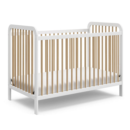 Storkcraft Pasadena 3-in-1 Convertible Crib (White with Driftwood) – GREENGUARD Gold Certified, Converts to Daybed and Toddler Bed, Fits Standard Full-Size Crib Mattress, Adjustable Mattress Height