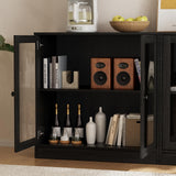 TUSY 4-Piece Large TV Stand with Bookshelves for TVs up to 75", TV Entertainment Center Media Center with Tempered Glass Doors and Shelves, TV Hutch for Living Room (Black) TUSY