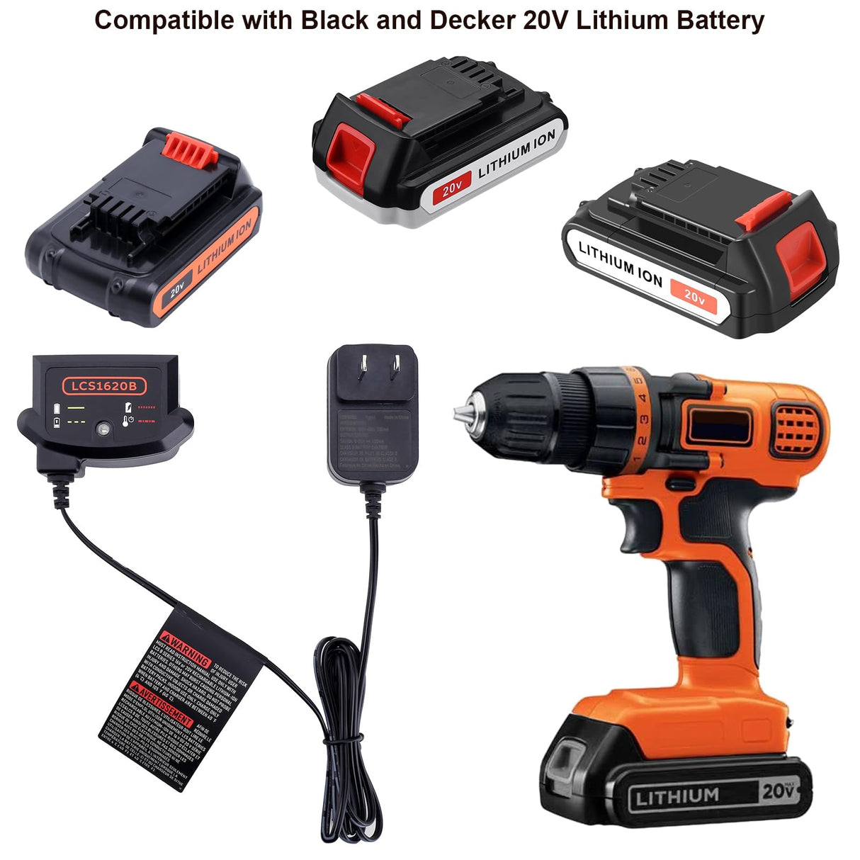 Tacerny LCS1620B Compatible with Black and Decker 20V Lithium Battery Charger, Compatible with Black and Decker 12V and 20V MAX Battery LBXR20 Tacerny