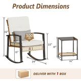 Rotihom 3 Piece Patio Rocking Chairs Set of 2, Outdoor Rocking Chair Bistro Set with Tempered Glass Coffee Table and Thick Lumbar Pillow Set, Front Porch Chairs for Garden, Backyard, Poolside (Beige) Rotihom