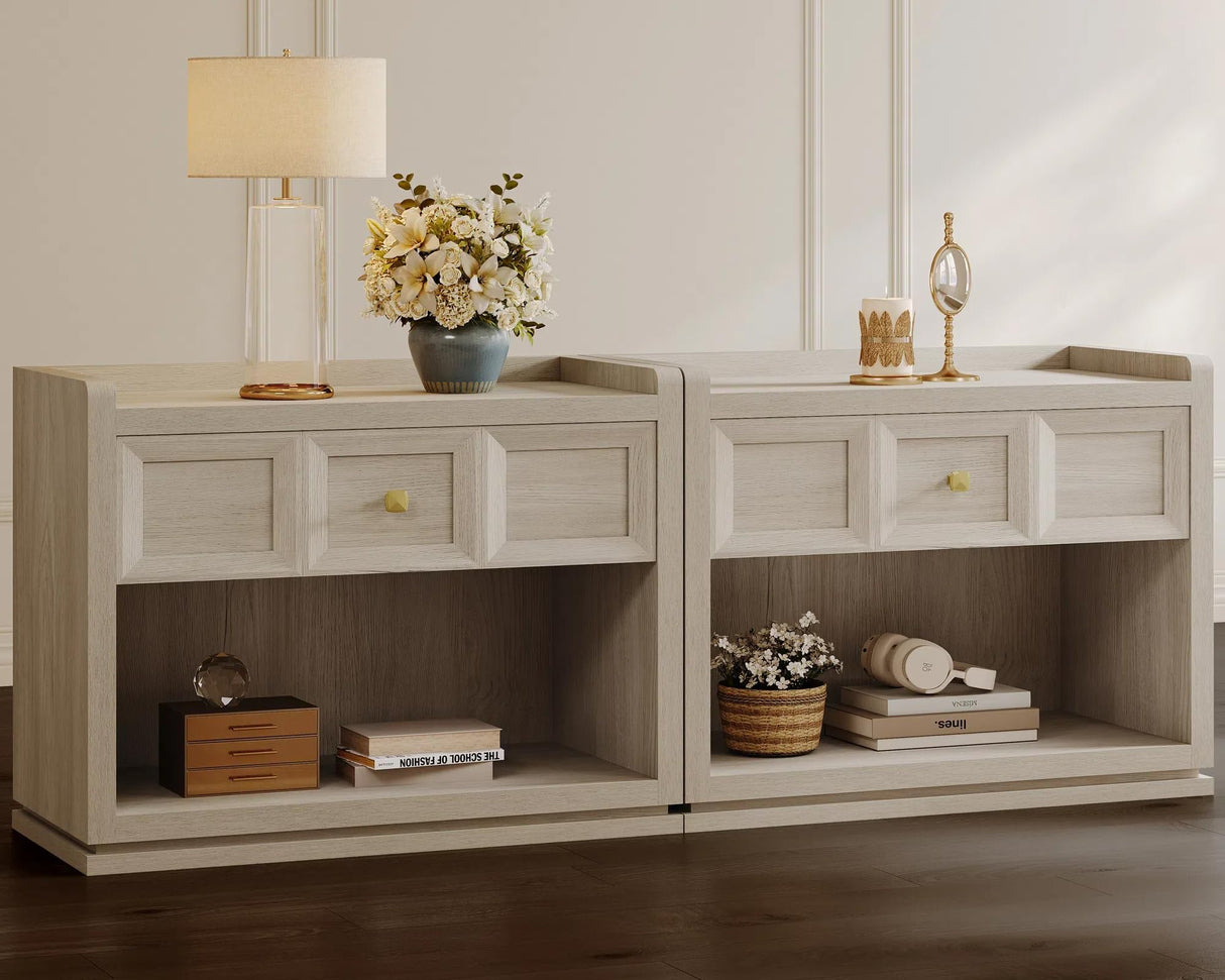 SICOTAS 31" Wide Nightstands Set of 2, Large Night Stands with Drawer, Oversized King Size Nightstand Bedside Table for Bedroom, Farmhouse End Side Table Set of 2 with Round Corners,Grey White Oak SICOTAS