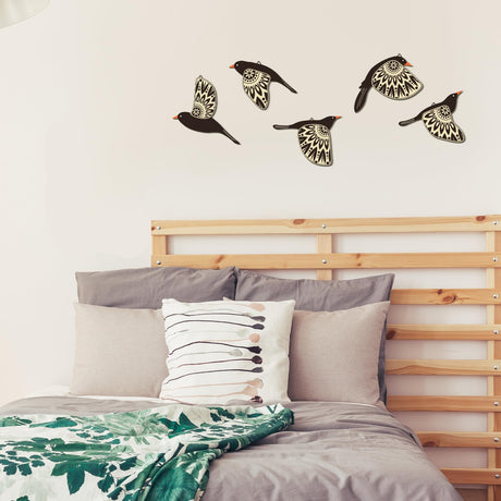 Barydat 5 Pcs Wooden Bird Wall Art Wood Flying Birds Wall Decor Rustic Folk Art Scandinavian Home Decor for Gift Living Room Bedroom Kitchen Office(Black) Barydat