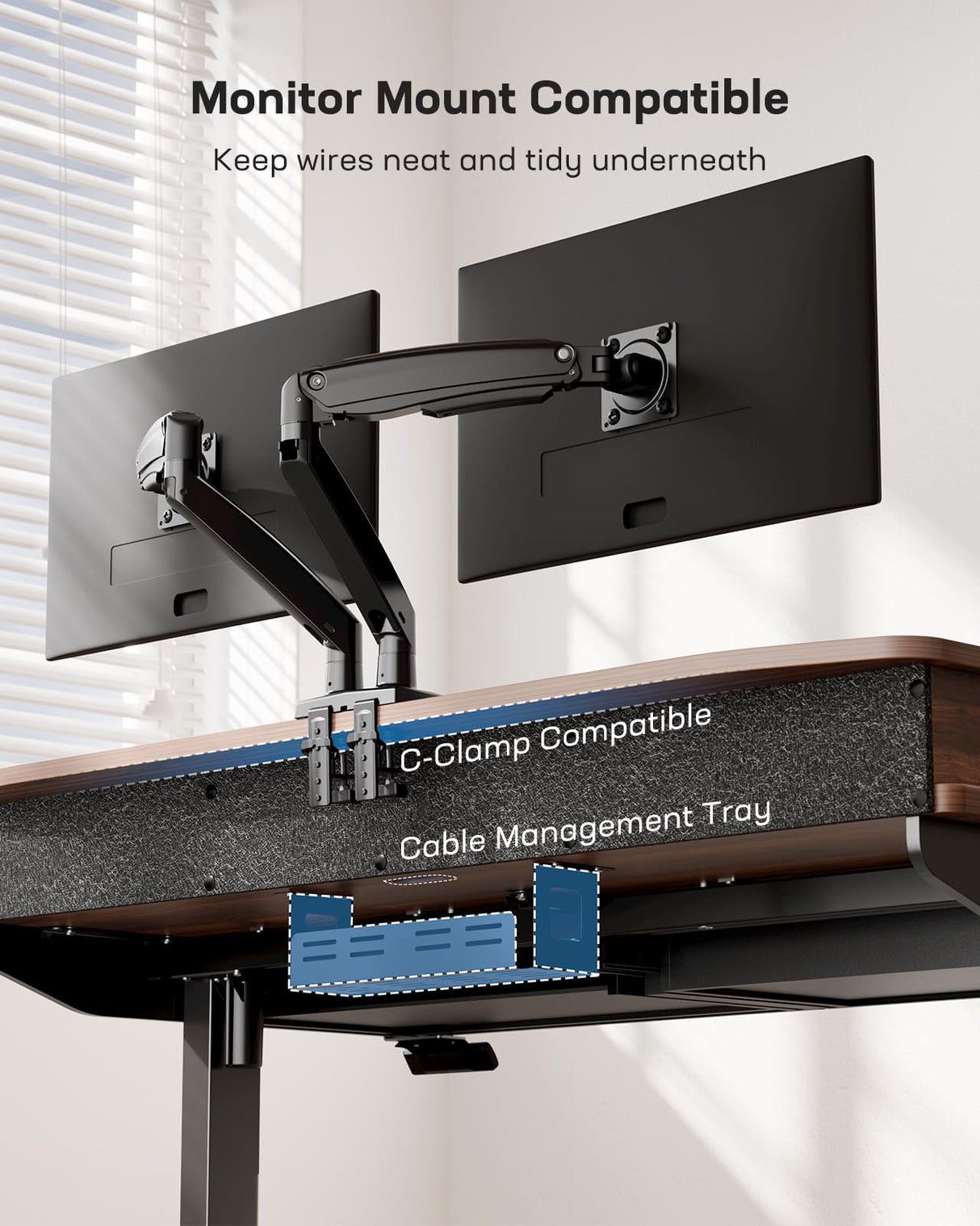 HUANUO 55 x 30 inch Electric Standing Desk with Wood Drawers, Adjustable Height Sit Stand Home Office Desk with Two Tiers, Ergonomic Adjustable Stand up Desk C-Clamp Monitor Mount Compatible, Walnut HUANUO