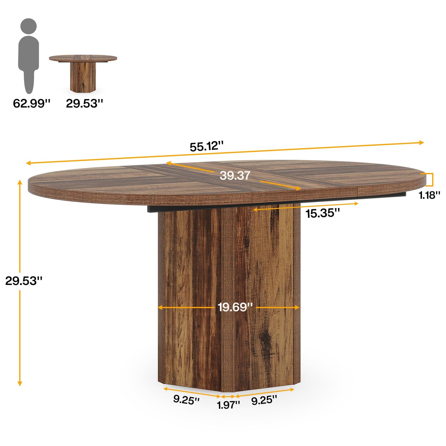 Tribesigns 55.12 Inches Oval Conference Table, Rustic Wood Conference Meeting Room Table for 4-6 People, Small Seminar Table with Polygon Shaped Base for Break Room Office, Large Office Desk, Brown