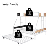 Olela Twin Over Full Metal Bunk Beds with Trundle Bed,Heavy Duty Metal Bed Frame with Safety Rail 2 Side Ladders for Boys Girls Adults,No Box Spring Needed (White Frame) Olela