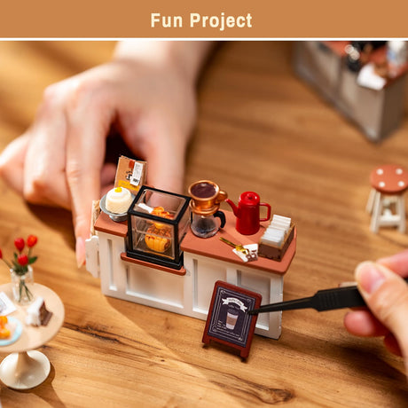 Rolife Coffee Shop Miniature Dollhouse Kit with LED Lights - DIY Crafts for Adults, Birthday Gifts and Hobbies Rolife