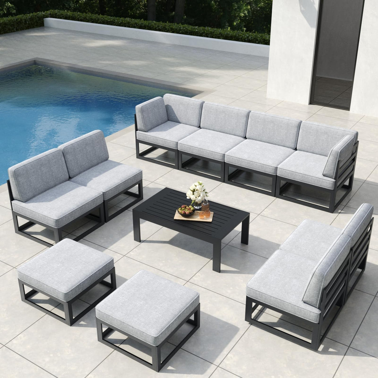 Vakollia 11 Pieces Aluminum Patio Furniture Set with Coffee Table, Metal Outdoor Conversation Sofa Set witVah Seating Cushions Vakollia