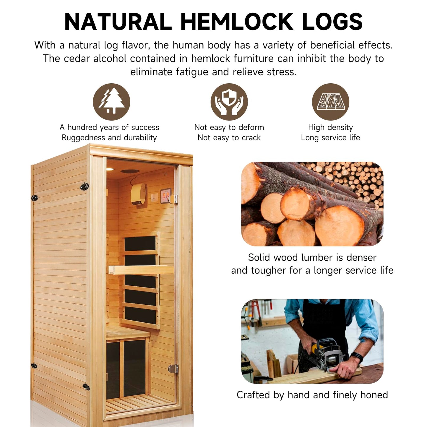 HAOYAYA Far Infrared Sauna Room Home Sauna 5 Heating Plates1-Person Infrared Saunas 980W Canadian Hemlock Sauna Room: 33.24 * 27.56 * 61.61 inches.