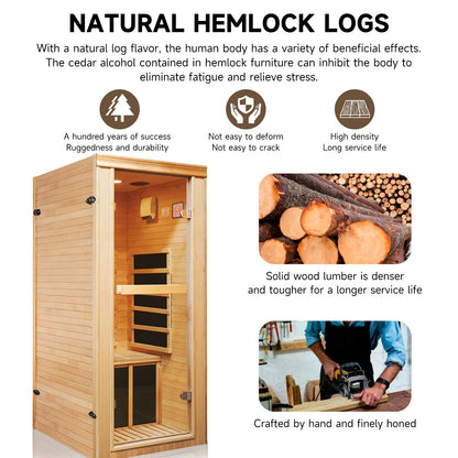 HAOYAYA Far Infrared Sauna Room Home Sauna 5 Heating Plates1-Person Infrared Saunas 980W Canadian Hemlock Sauna Room: 33.24 * 27.56 * 61.61 inches.