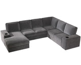 PaPaJet Oversized Sofa, 112 inch U Shaped Sofa with USB Ports, Sectional Couch with Storage Chaise, Corduroy Grey PaPaJet
