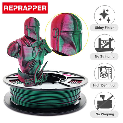 Reprapper Dual Color PLA, Coextrusion Dual Color PLA Filament 1.75mm for 3D Printer, Muliticolor Silk PLA Like Rainbow, 4 x 250g Unboxing Pack - WoodArtSupply