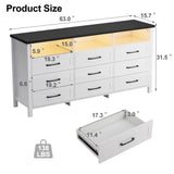 Anbuy White Dresser for Bedroom 12 Drawers with LED Lights, 63" Long Chest of Drawers with Large Drawers, Modern 9 Drawer Dresser with 3 Open Space for Bedroom, Living Room, Entryway,Hallway (White Anbuy