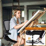 Drafting Chair Tall Office Chair Adjustable Height with Lumbar Support Flip Up Arms Footrest Mid Back Task Mesh Desk Chair Computer Chair Drafting Stool for Standing Desk, Black BestOffice