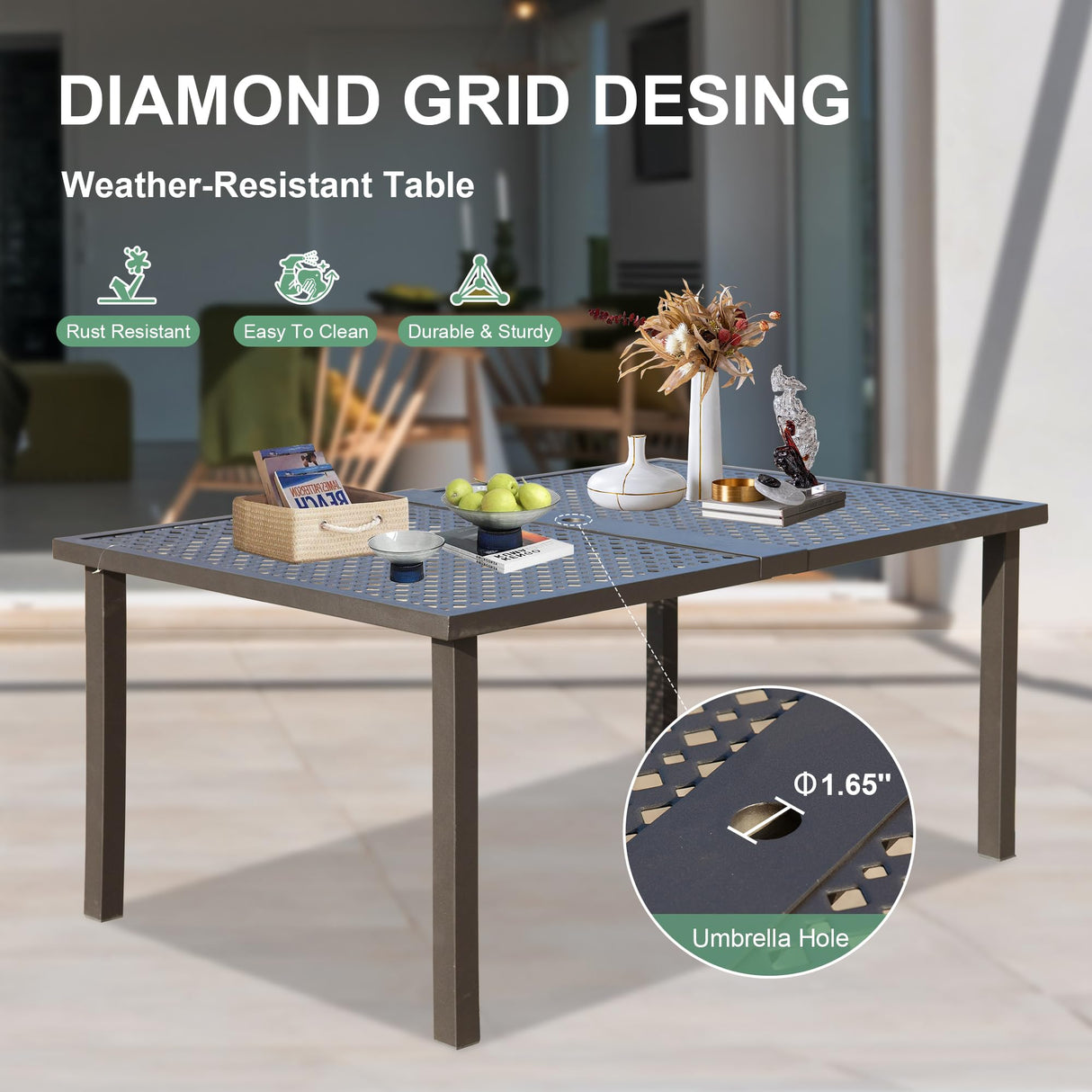 Domi Outdoor 7 pcs Patio Dining Set, Metal Dining Table, Swivel and Dining Chairs Conversation Set with Removable Beige Cushions for Garden Lawn Yard domi outdoor living