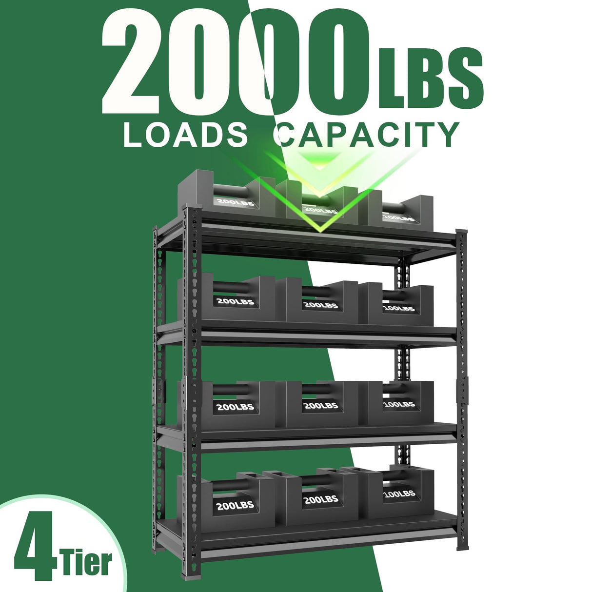 Rufokisa 48" W Garage Shelving Heavy Duty，2000LBS Loads Adjustable Garage Storage Shelves, 4-Tier Metal Shelving Units and Storage Racks Heavy Duty, 48”W x 16”D x 72”H，Black Rufokisa