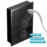 Qeke Stainless Steel Shower Niche 18" X 12", No Tile Needed Wall Niche Double Shelves, Recessed Shower Shelf for Bathroom Storage, Matte Black Qeke