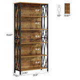 Tribesigns 70.87" Tall Bookshelf, 6-Tier Industrial Bookcase with Geometric Metal Frame & Open Storage Shelves, Freestanding Display Shelf for Home Office, Living Room, Rustic Brown Tribesigns